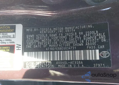 2014 Toyota Avalon Hybrid Xle Premium z USA, uszkodzony, nr VIN 4T1BD1EB8EU034731